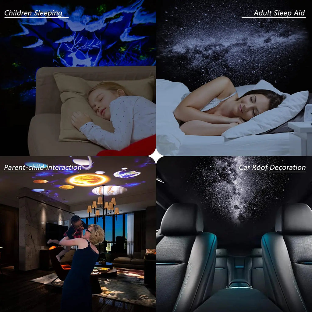 Projektor Gwiazd Galaktyka z 12-13 Wymiennymi Dyskami - Lampka Nocna 360°