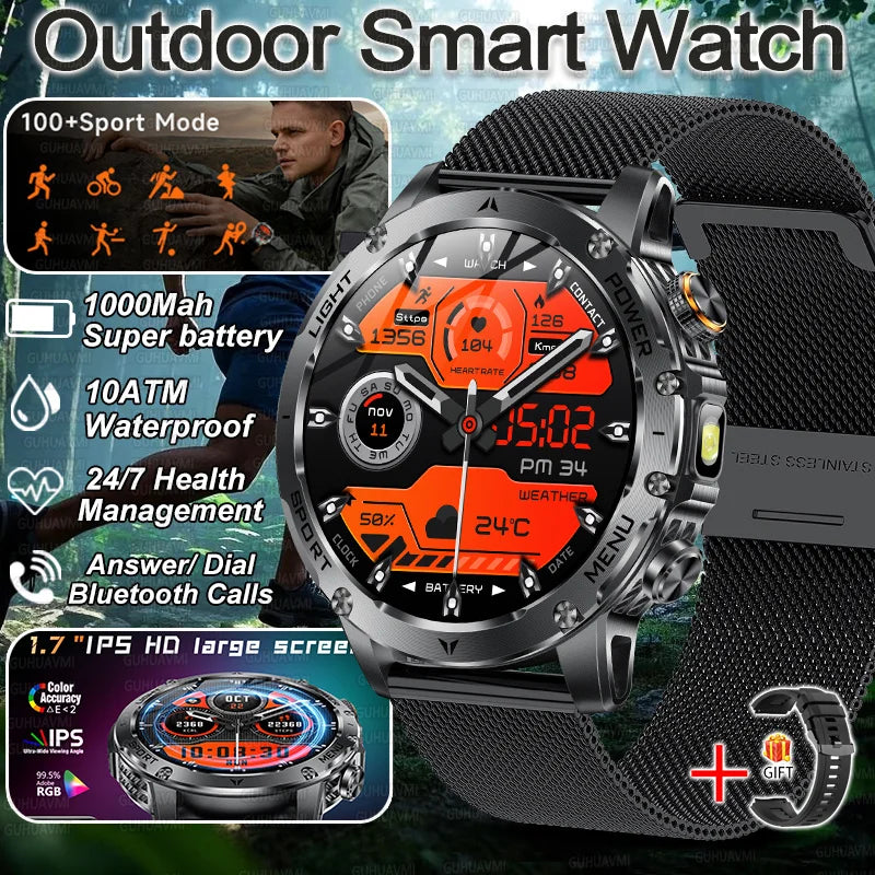 Smartwatch Wojskowy 2025 - 10ATM, Latarka, Połączenia