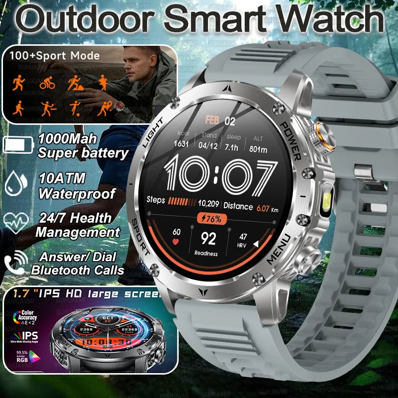 Smartwatch Wojskowy 2025 - 10ATM, Latarka, Połączenia