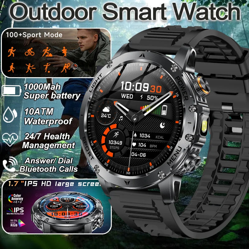 Smartwatch Wojskowy 2025 - 10ATM, Latarka, Połączenia