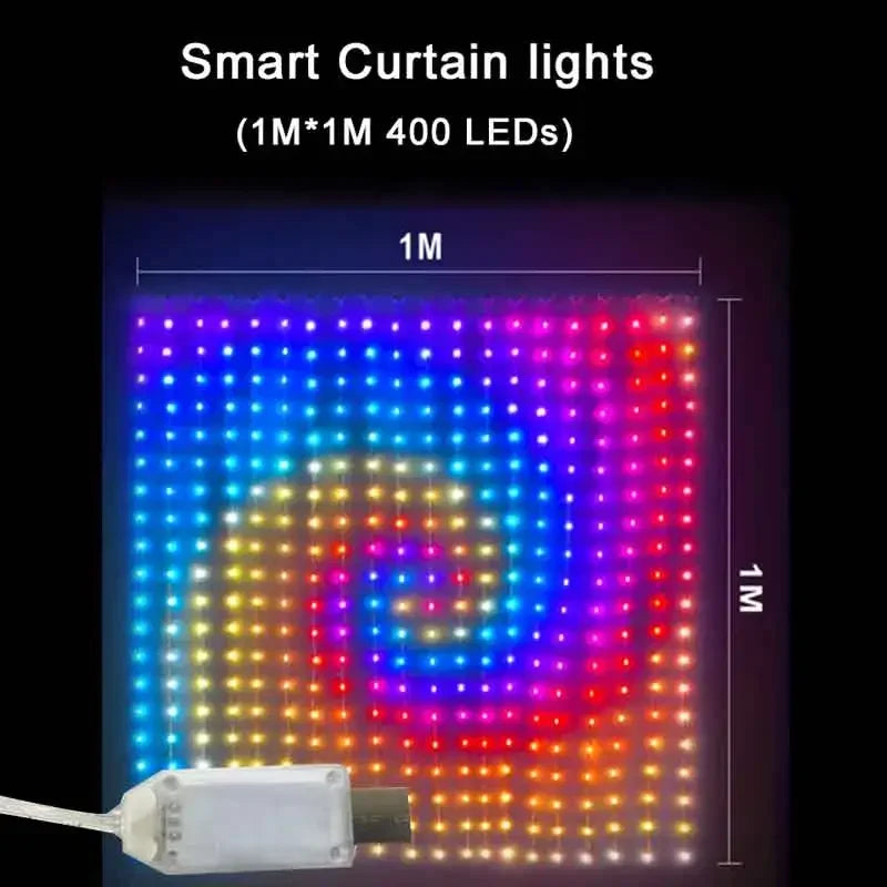 Inteligentne Lampki Kurtynowe 400 LED RGB z Bluetooth - Sterowanie Aplikacją i Muzyką