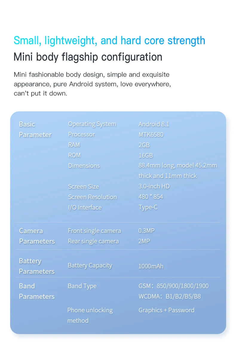 Mini Telefon SOYES XS15 - 3.0 cala, 16GB ROM, 2GB RAM, Dual SIM, Android