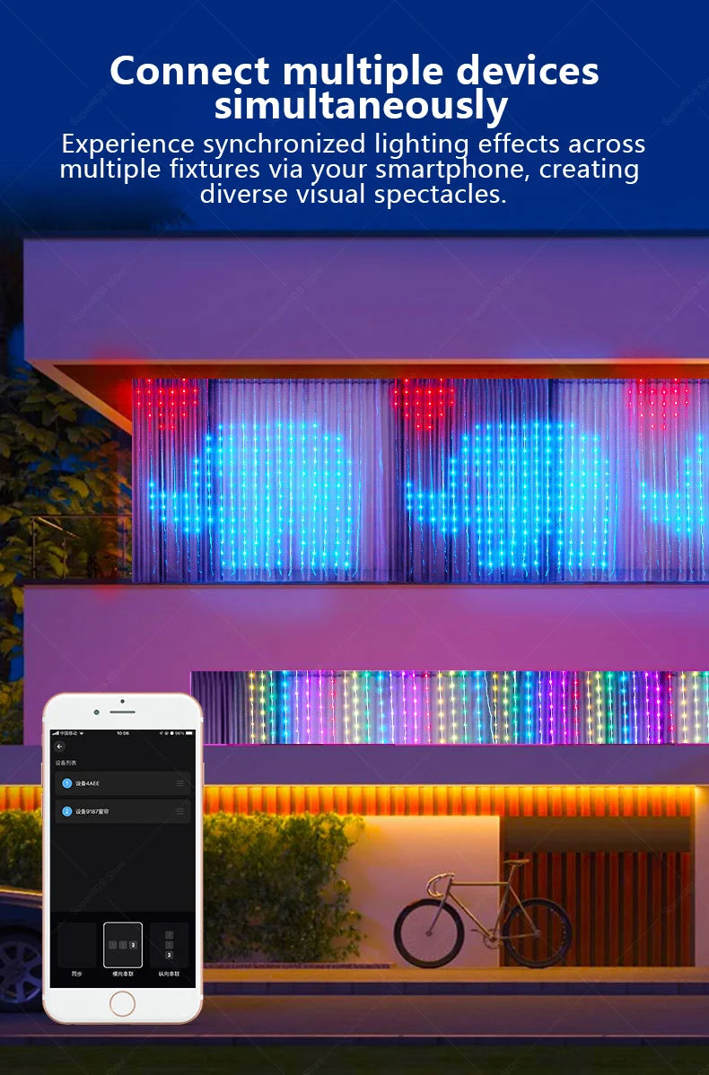 Inteligentna kurtyna świetlna LED 400 diod, sterowanie Bluetooth i pilotem, dekoracja pokoju z efektami muzycznymi i tekstem DIY