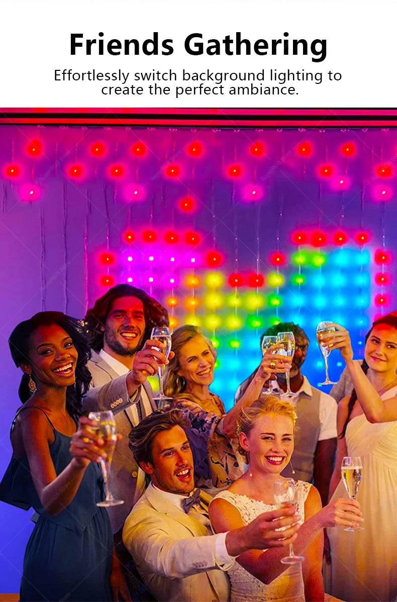Inteligentna kurtyna świetlna LED 400 diod, sterowanie Bluetooth i pilotem, dekoracja pokoju z efektami muzycznymi i tekstem DIY
