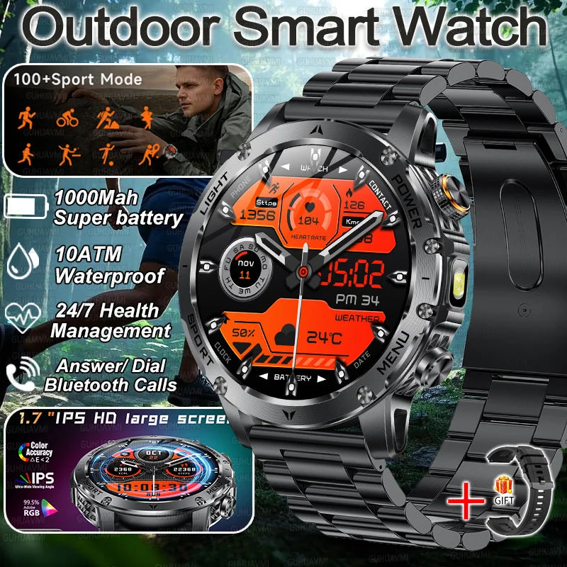Smartwatch Wojskowy 2025 - 10ATM, Latarka, Połączenia