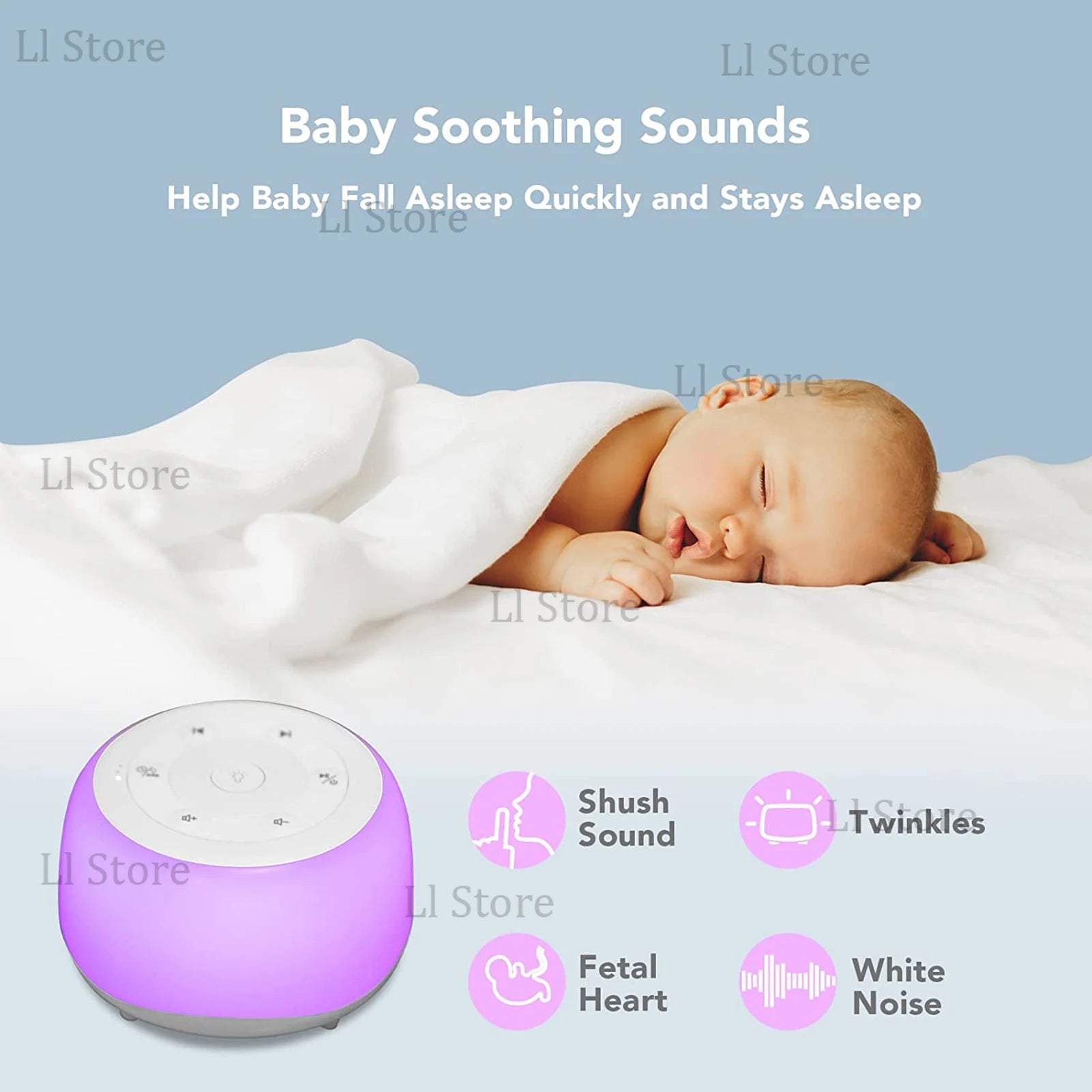 Desktop White Noise Machine Sleep Sound Machine Sleeping & Relaxation for Baby Sleep Soother with 7 Colors Night Lights