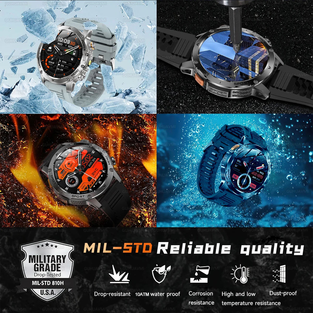 Smartwatch Wojskowy 2025 - 10ATM, Latarka, Połączenia