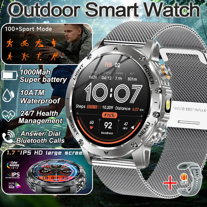 Smartwatch Wojskowy 2025 - 10ATM, Latarka, Połączenia