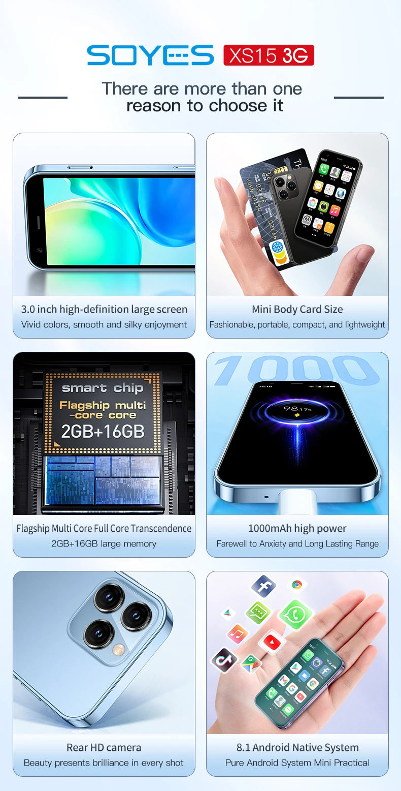 Mini Telefon SOYES XS15 - 3.0 cala, 16GB ROM, 2GB RAM, Dual SIM, Android