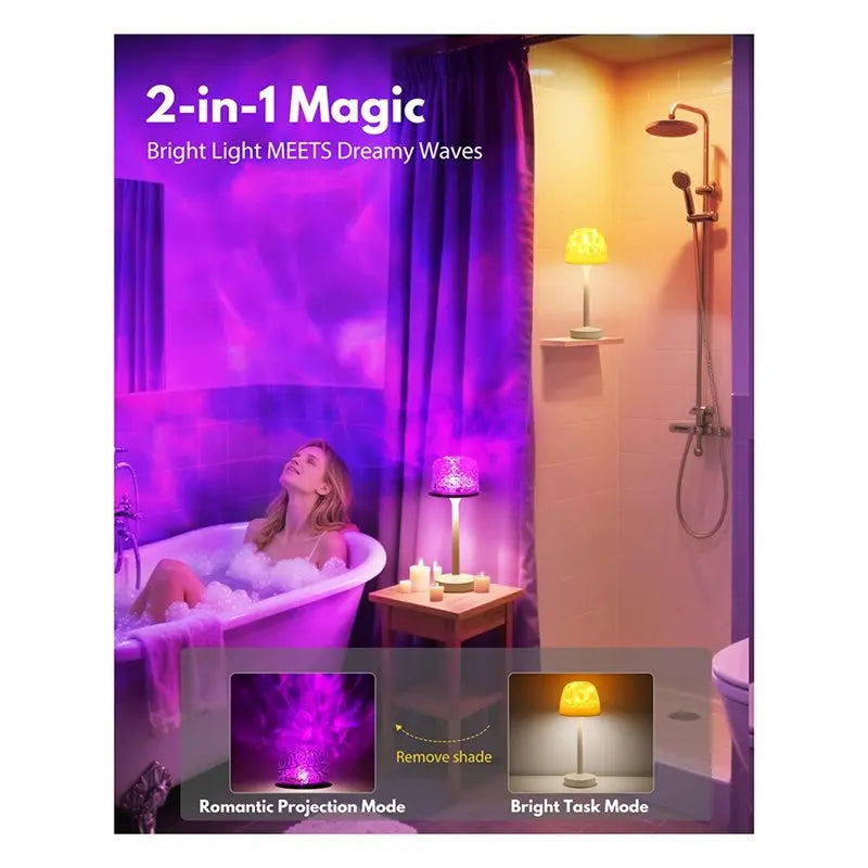 Bezprzewodowa Lampa Prysznicowa - 16 Kolorów z Projektorem Wodnym, Ładowana, Dotykowa z Pilotem