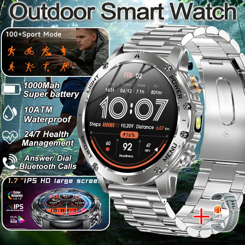 Smartwatch Wojskowy 2025 - 10ATM, Latarka, Połączenia