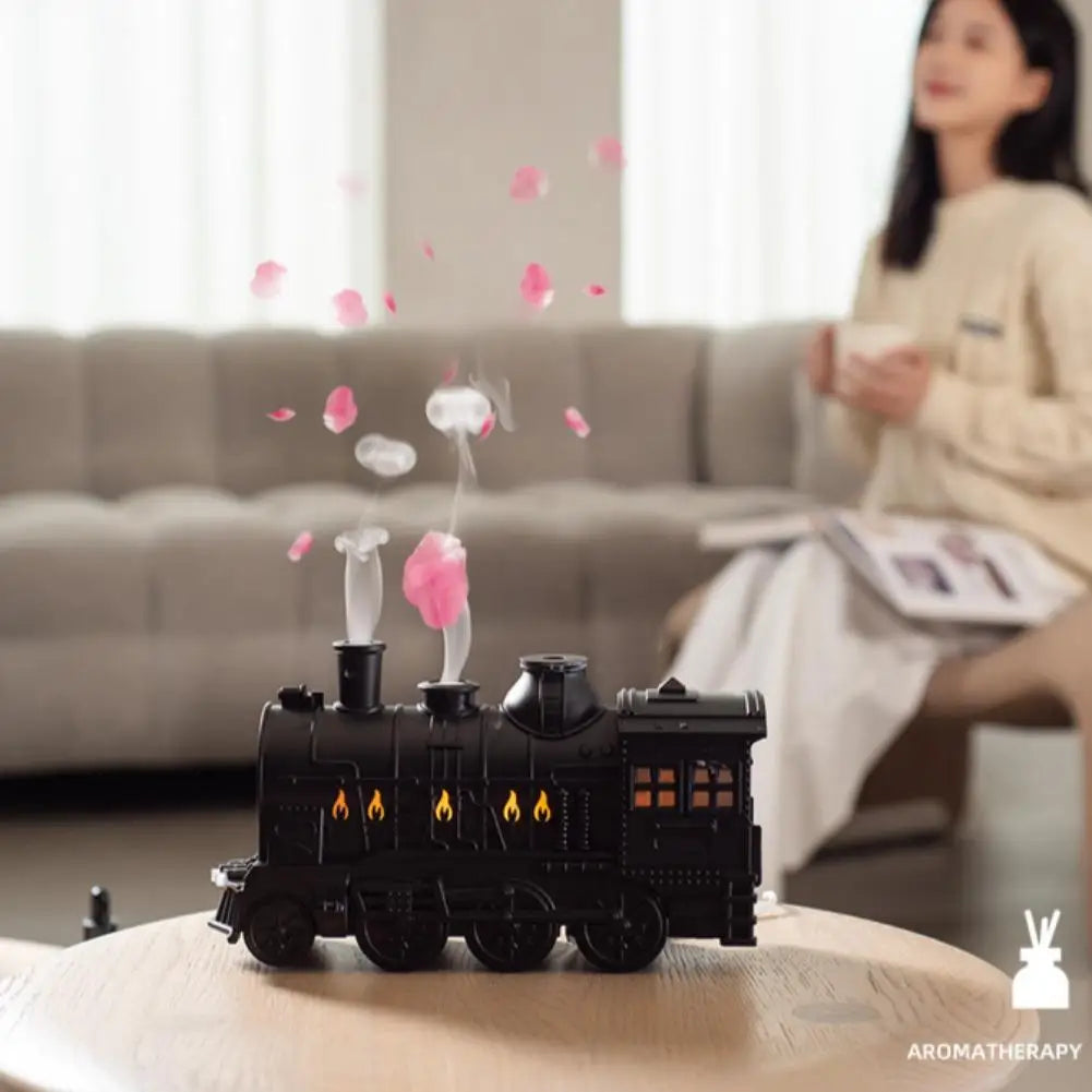 Retro Nawilżacz Powietrza w Kształcie Pociągu z Pilotem - Ultradźwiękowy Dyfuzor Olejków 300ml