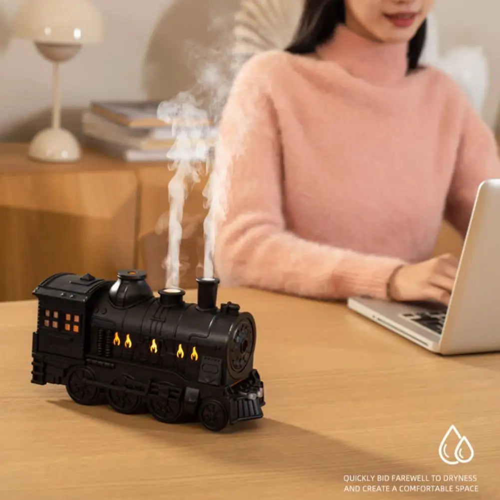 Retro Nawilżacz Powietrza w Kształcie Pociągu z Pilotem - Ultradźwiękowy Dyfuzor Olejków 300ml