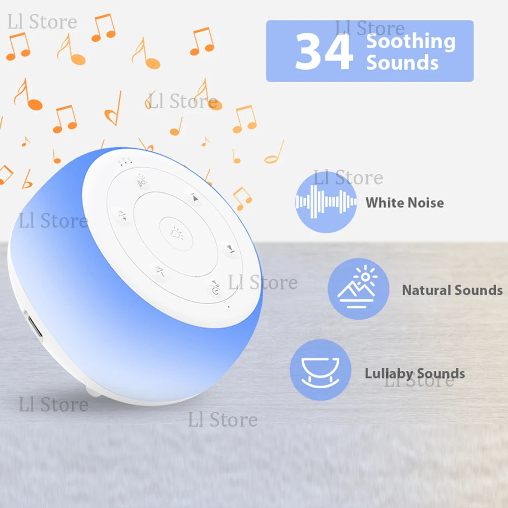 Desktop White Noise Machine Sleep Sound Machine Sleeping & Relaxation for Baby Sleep Soother with 7 Colors Night Lights